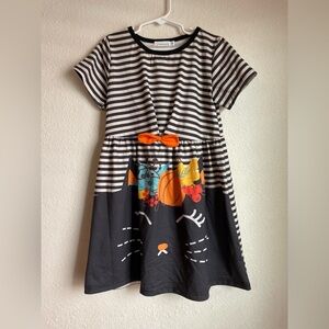 Sunshine Swing Fall Charming Striped Dress with Orange Bow and Cat Design size 8